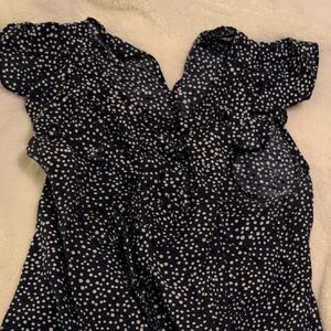 Express Black and White Flutter Sleeve Ruffled Blouse